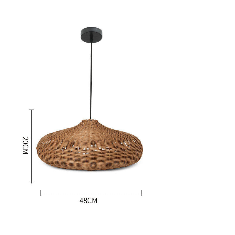 Lustre double tissé en rotin domestique