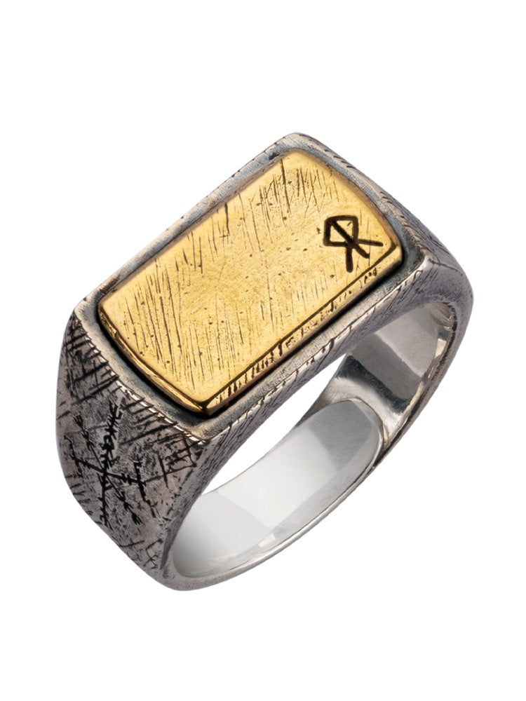 Viking Silver Inlaid Copper Rustic Style Ring For Men