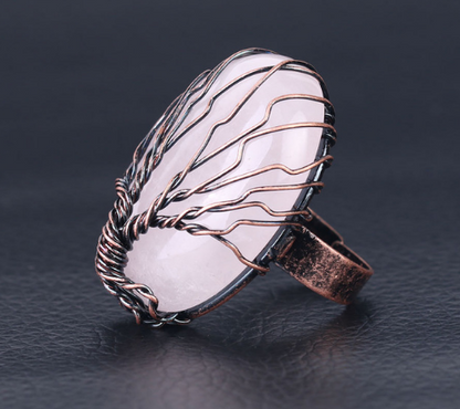 Bague d'arbre de vie en forme de pierre de cristal naturel pour hommes