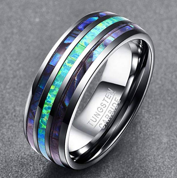 Nuncad Tungsten Carbide Ring Abalone Shell And Synthetic Opal