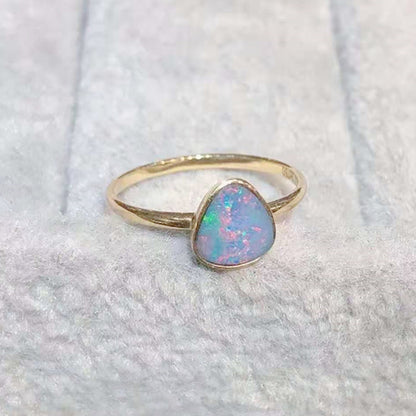 18k Yellow Gold Australian Natural Opal Ring For Women