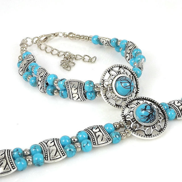 Tibetan Decorated Color Beads Double Row Bracelet