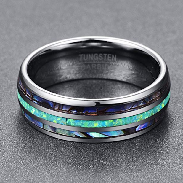 Nuncad Tungsten Carbide Ring Abalone Shell And Synthetic Opal