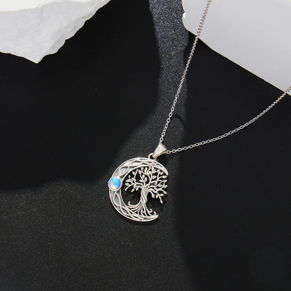 Collier arbre de vie lune noeud celtique en argent sterling