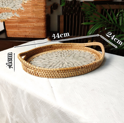 Rattan-Muscheltablett und Platte