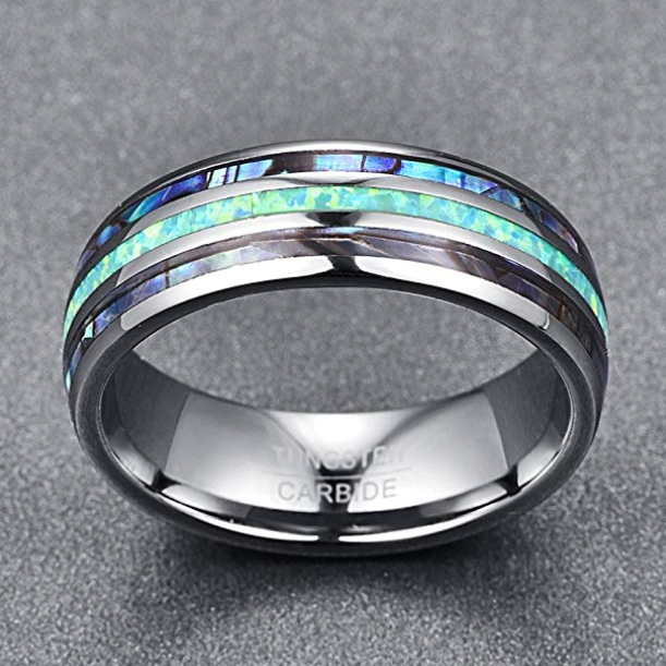 Nuncad Tungsten Carbide Ring Abalone Shell And Synthetic Opal