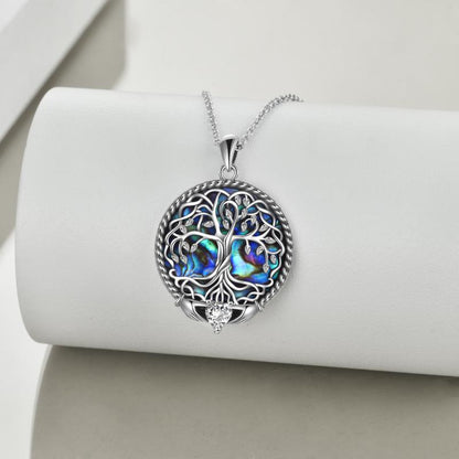 Claddagh Celtic Tree of Life Necklace with Abalone Shell Sterling Silver