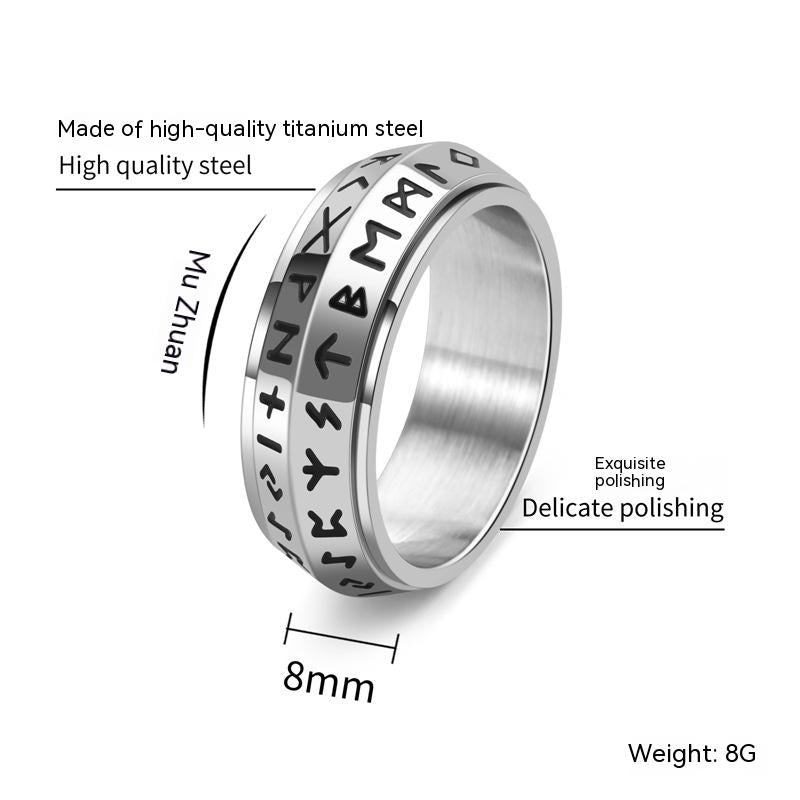 Vintage Viking Luen Rune Titanium Steel Rotatable Ring