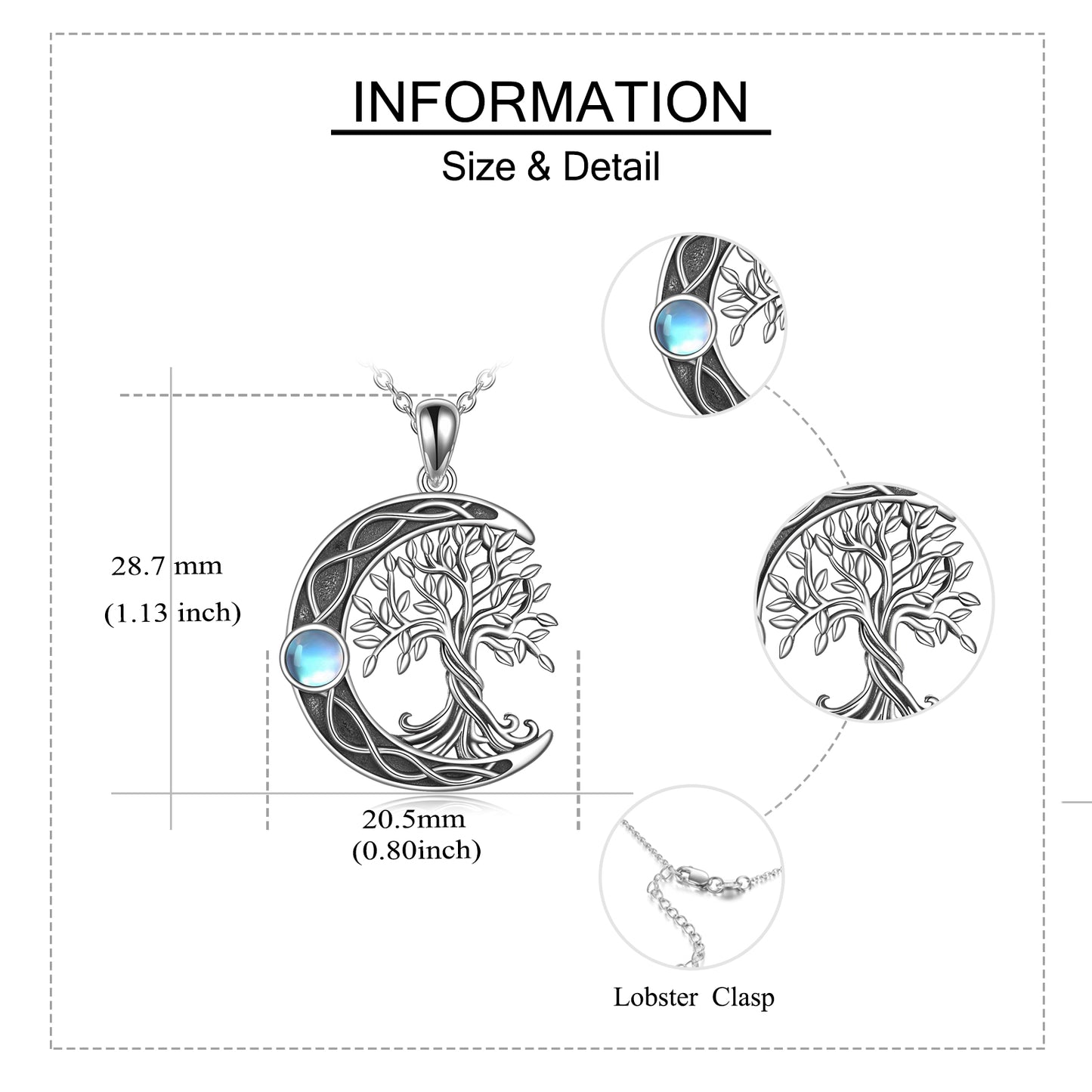 Keltischer Knoten-Mond-Baum des Lebens-Halskette aus Sterlingsilber