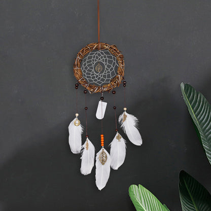 Decorative Retro Rattan Circle Feather Ornaments
