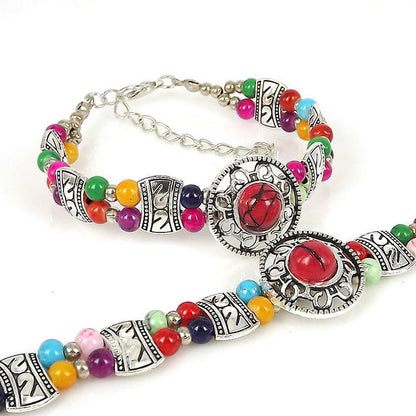 Tibetan Decorated Color Beads Double Row Bracelet