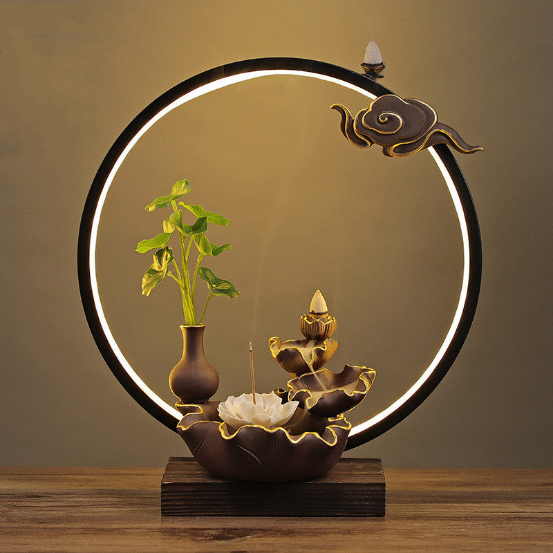 Ceramic Lamp Ring Incense Burner Lotus Heart Guanyin