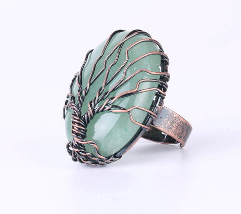 Natural Crystal Stone Shaped Life Tree Ring For Men