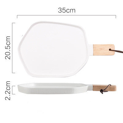 Nordic Ceramic Plate With Wooden Handle