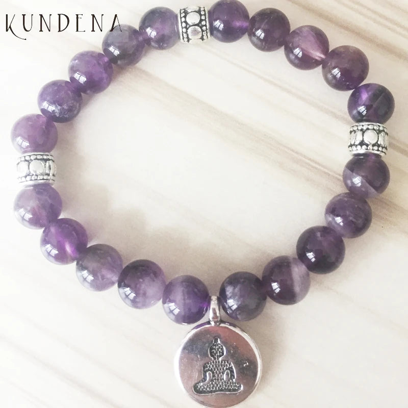 High Quality Om Yoga Buddhist Mala Amethyst