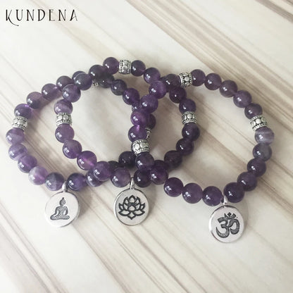 Hochwertige Om Yoga buddhistische Mala Amethyst