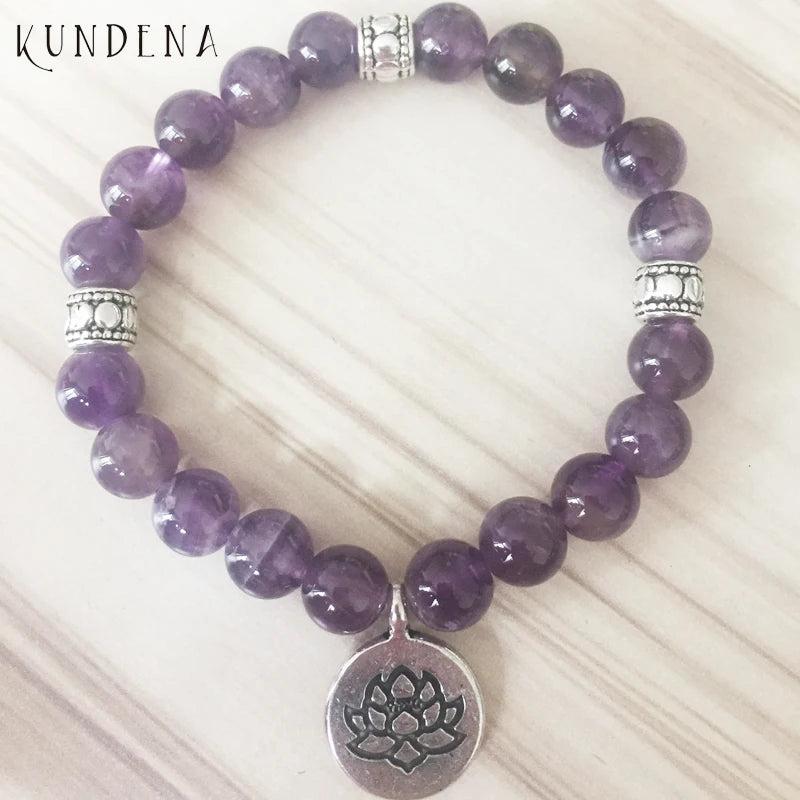 High Quality Om Yoga Buddhist Mala Amethyst