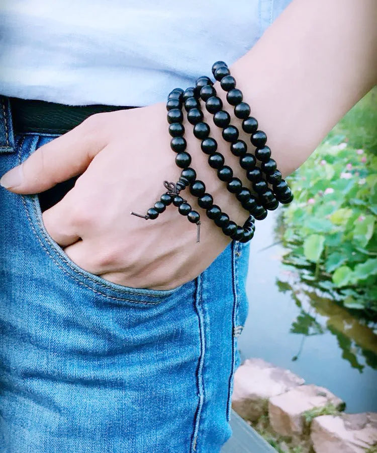 108 Black Wooden Prayer Beads Bracelet For Men