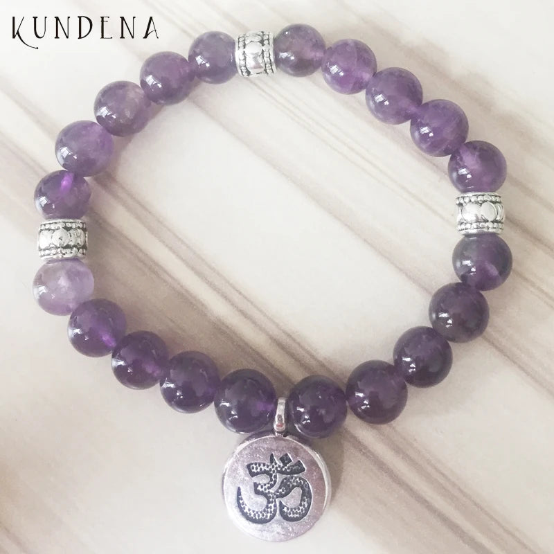 High Quality Om Yoga Buddhist Mala Amethyst