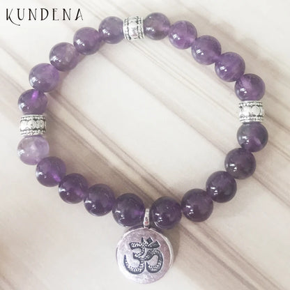 Hochwertige Om Yoga buddhistische Mala Amethyst