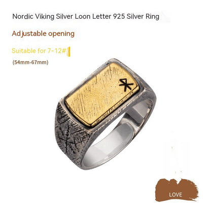 Viking Silver Inlaid Copper Rustic Style Ring For Men