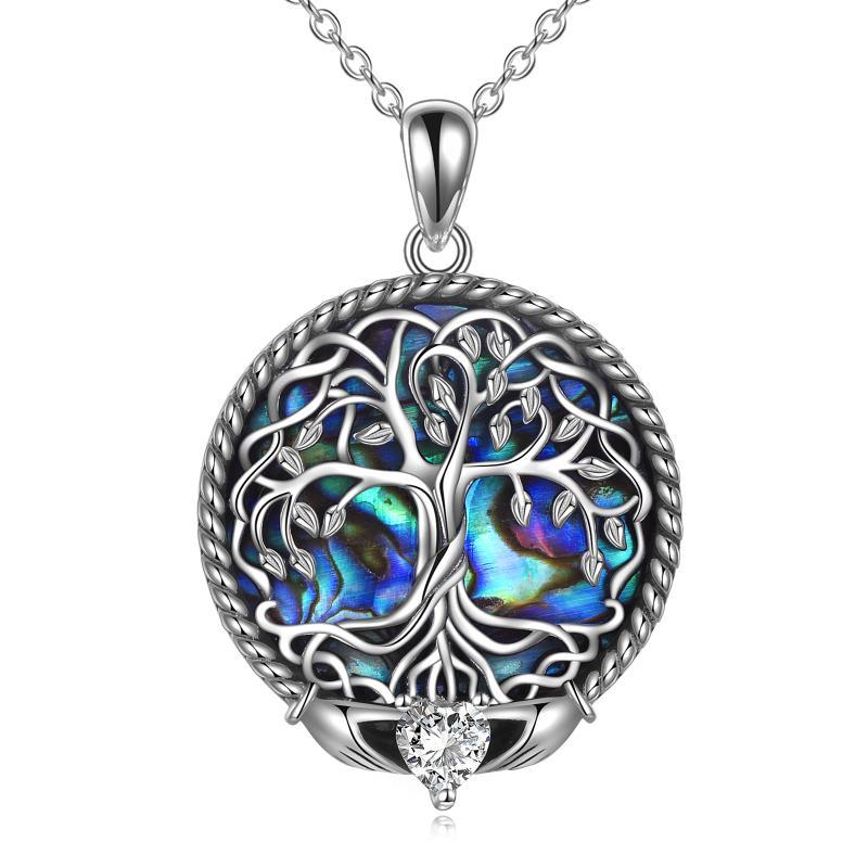 Claddagh Keltische Lebensbaum-Halskette mit Abalone-Muschel aus Sterlingsilber