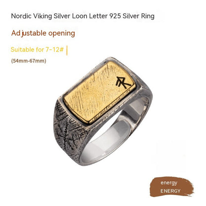 Viking Silver Inlaid Copper Rustic Style Ring For Men