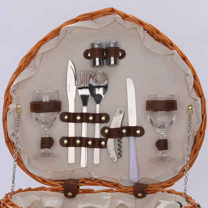 Cutlery Outdoor Rattan Heart Picnic Basket