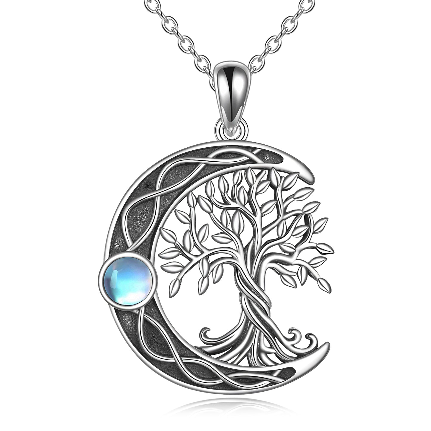 Collier arbre de vie lune noeud celtique en argent sterling