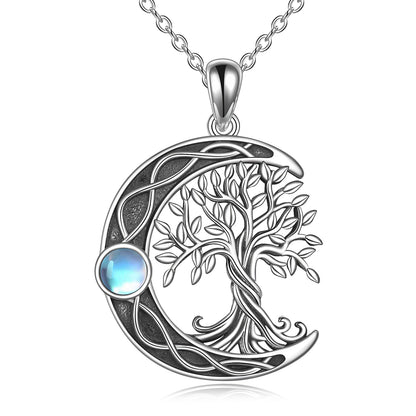 Celtic Knot Moon Tree of Life Necklace in Sterling Silver