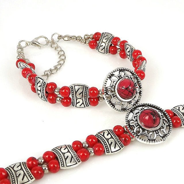 Tibetan Decorated Color Beads Double Row Bracelet