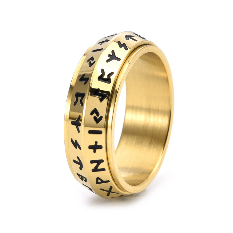 Vintage Viking Luen Rune Titanium Steel Rotatable Ring