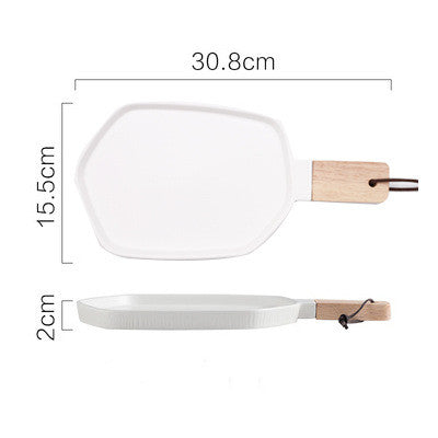 Nordic Ceramic Plate With Wooden Handle