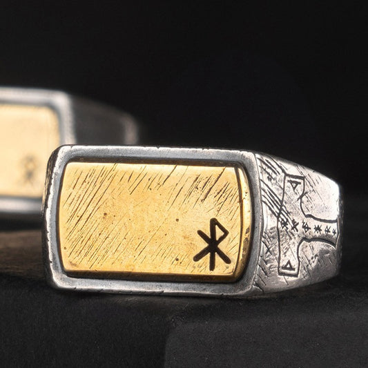 Viking Silver Inlaid Copper Rustic Style Ring For Men