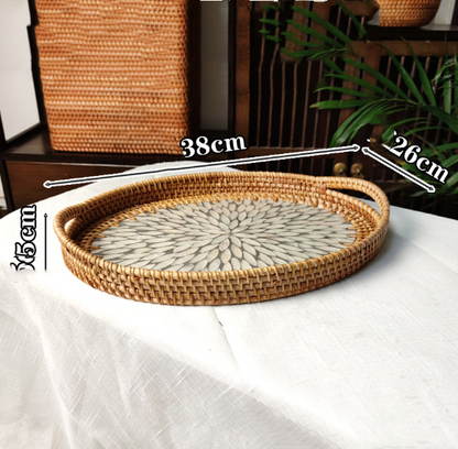 Rattan-Muscheltablett und Platte