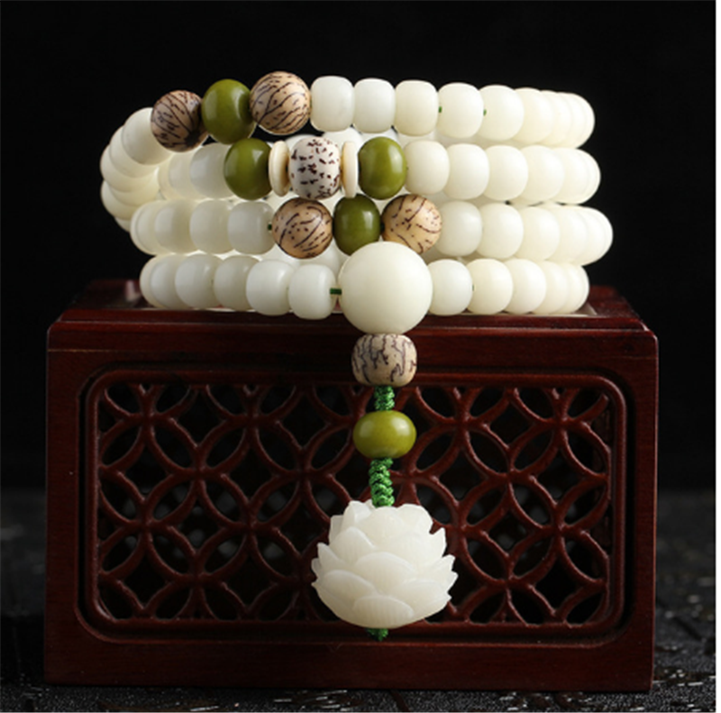 Hainan White Jade Bodhi 108 Buddhist Beads Bracelet