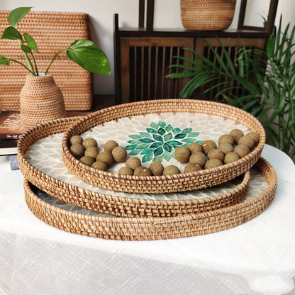 Rattan-Muscheltablett und Platte