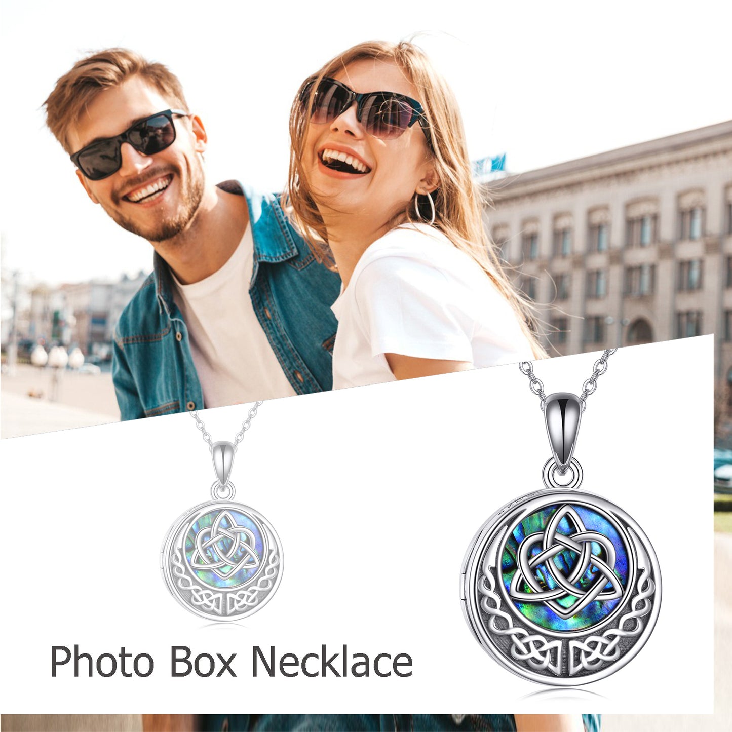 925 Silber keltische Knoten-Foto-Medaillon-Halskette für Frauen